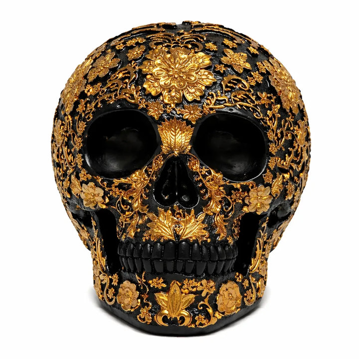 Black and Gold Steampunk Skull Sculpture Design