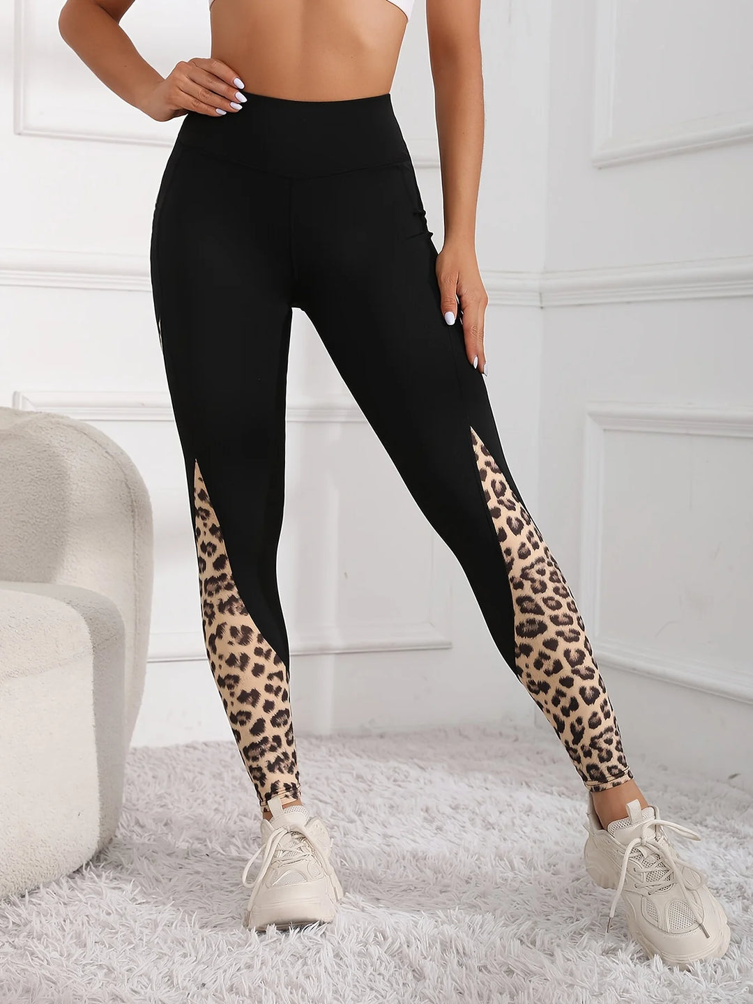 Black and Leopard-Print Steampunk Leggings elegant