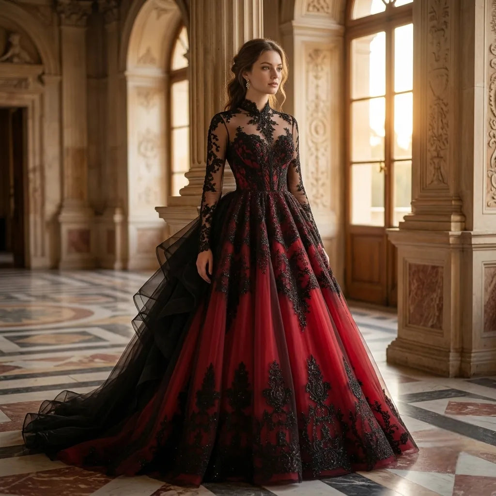 Black and Red Gothic Wedding Dress