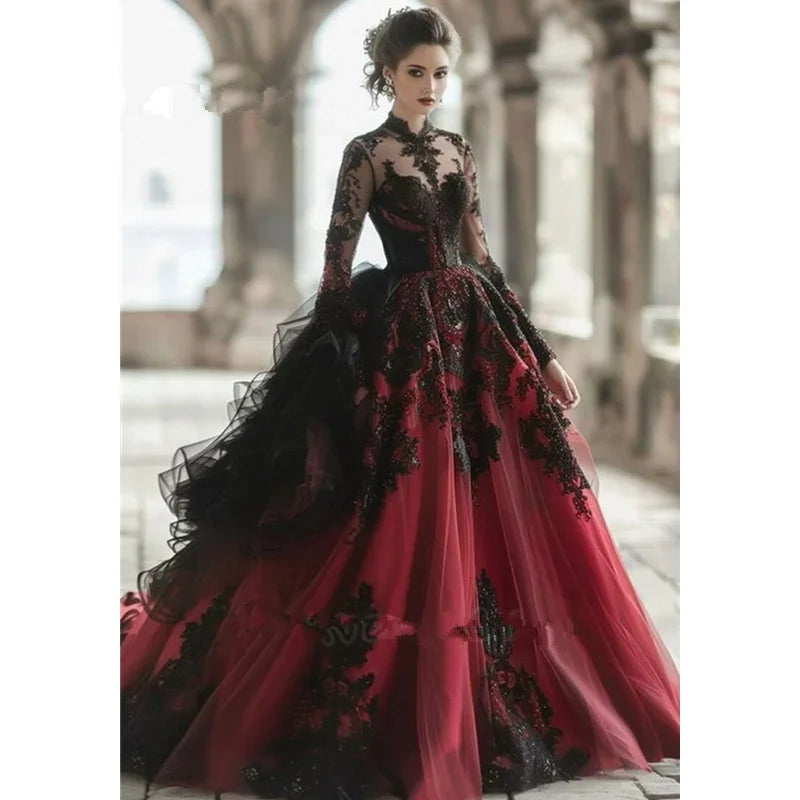 Black and Red Gothic Wedding Dress Design