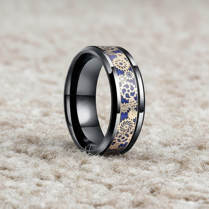 Blue Steampunk Ring With Gears