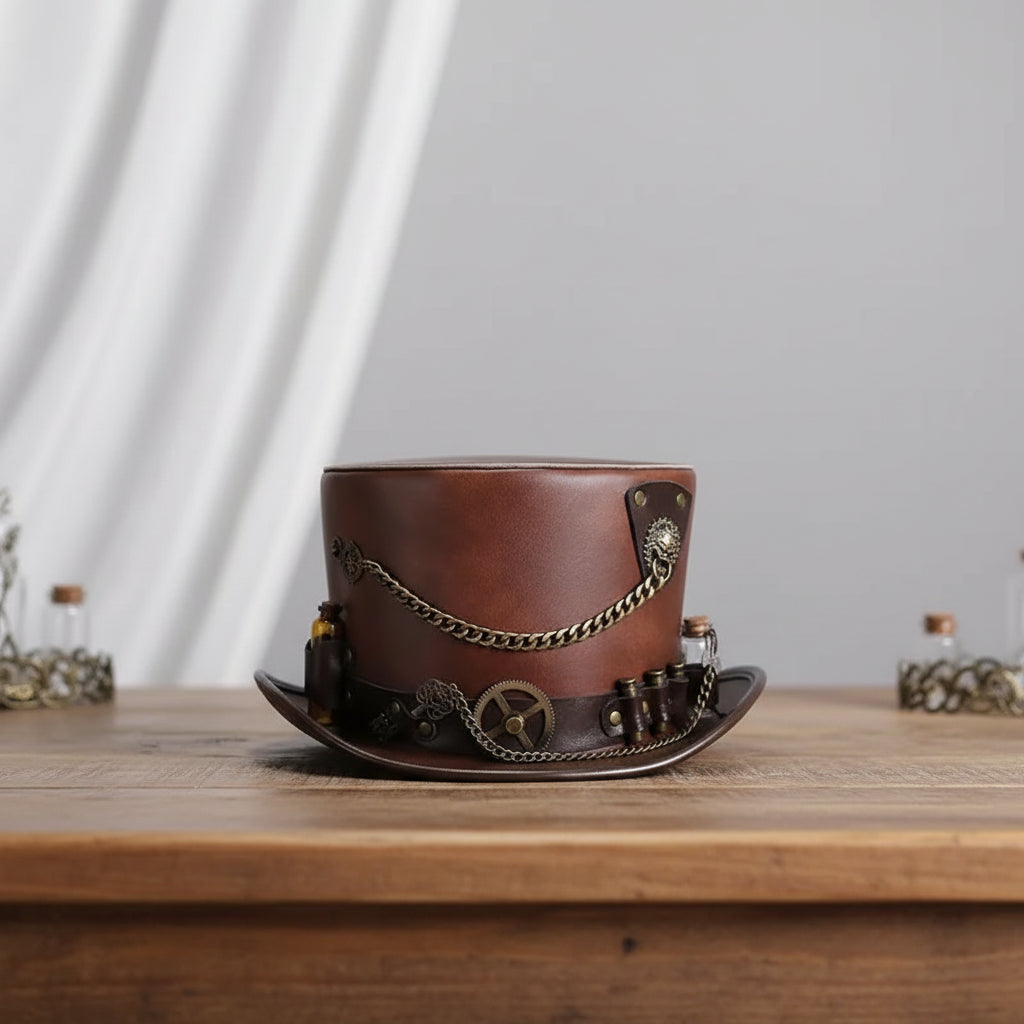 Brown PU Leather Steampunk Hat