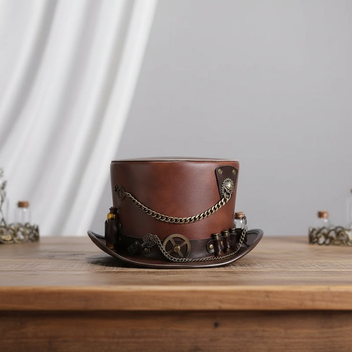 Brown PU Leather Steampunk Hat