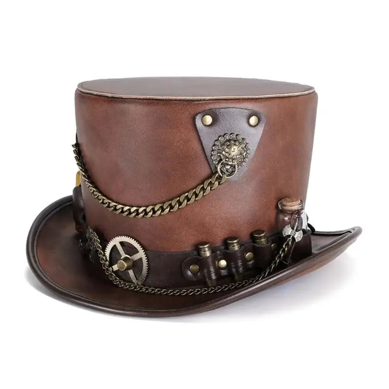Brown PU Leather Steampunk Hat Original