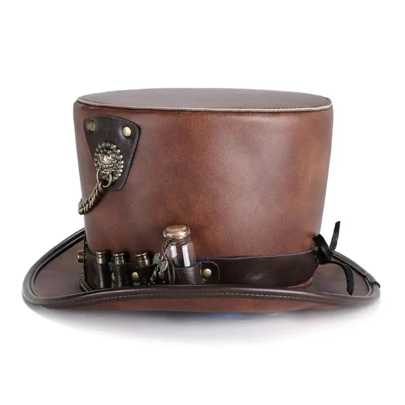 Brown PU Leather Steampunk Hat Unique