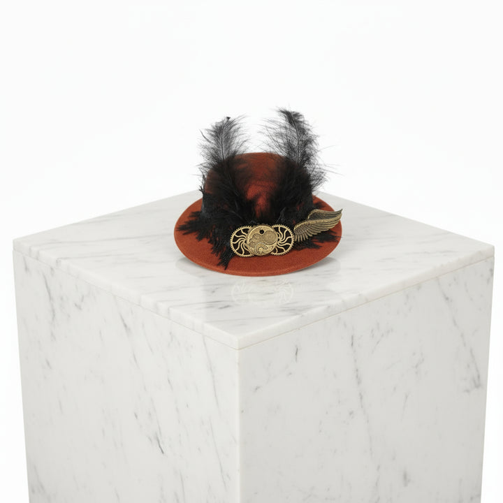 Brown Steampunk Bowler Hat With Feathers