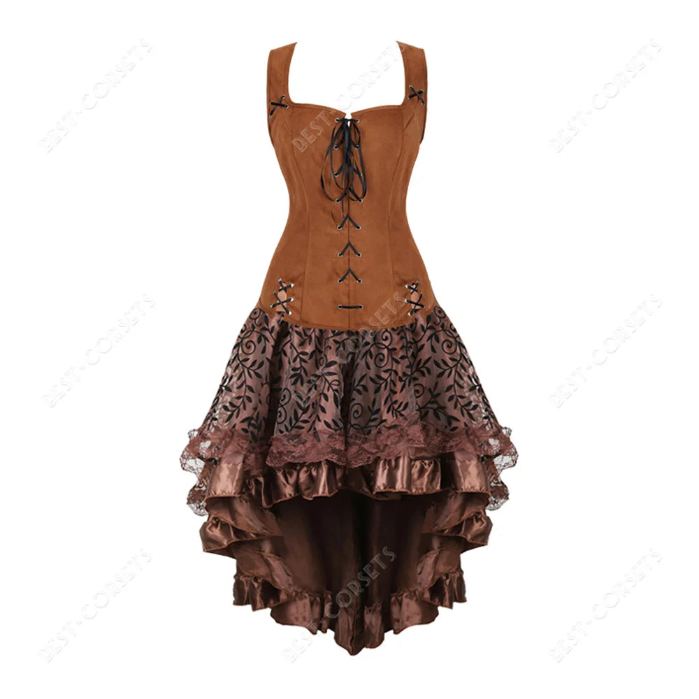 Brown Steampunk Dress Leather Corset Brown