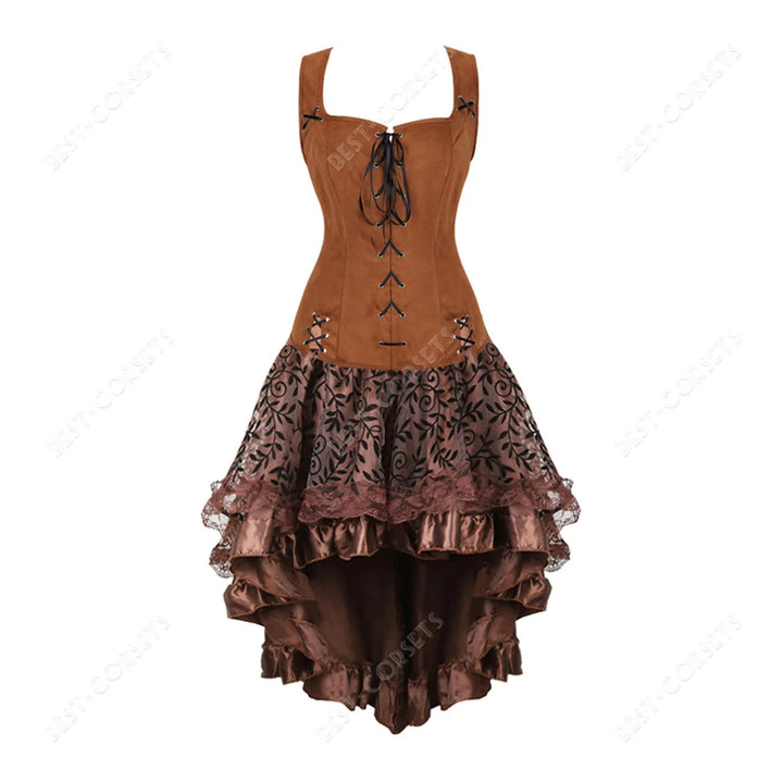 Brown Steampunk Dress Leather Corset Brown