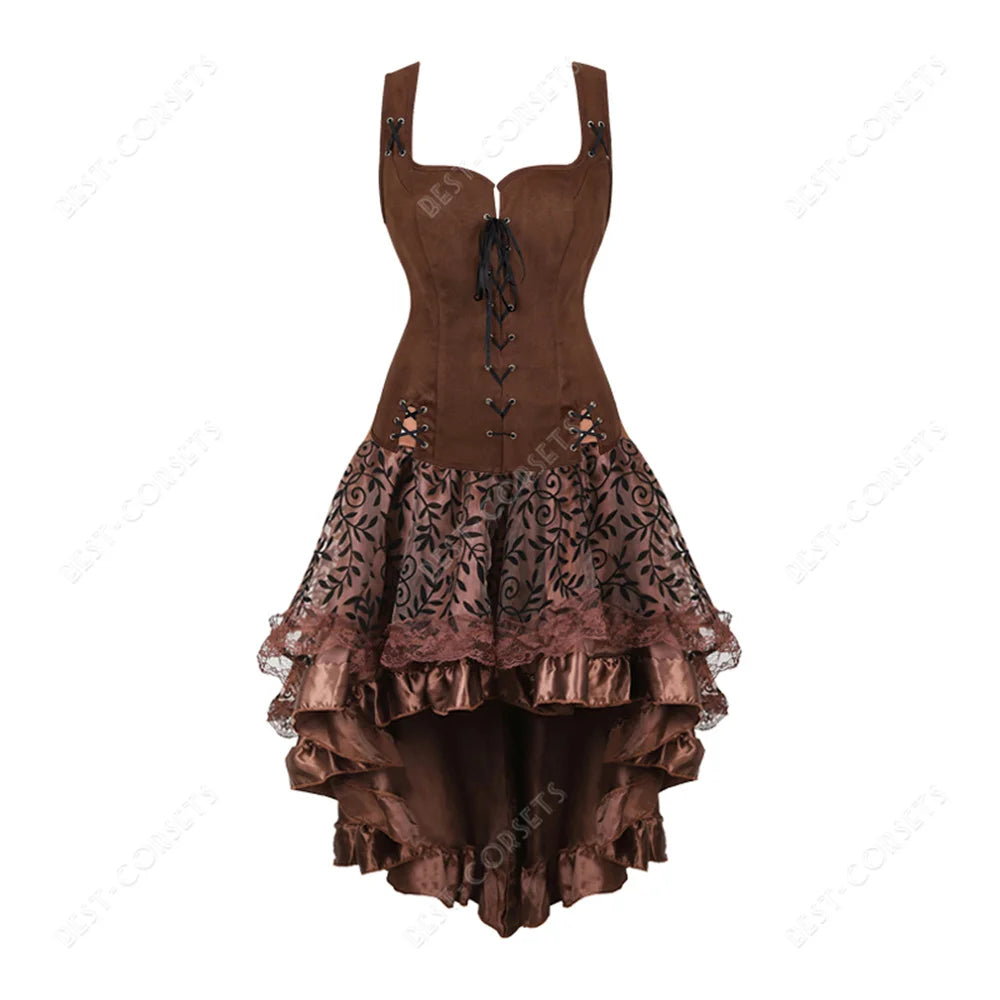Brown Steampunk Dress Leather Corset Dark Brown