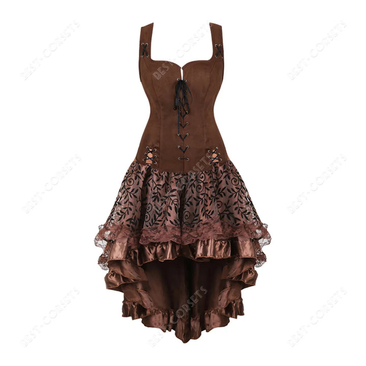 Brown Steampunk Dress Leather Corset Dark Brown