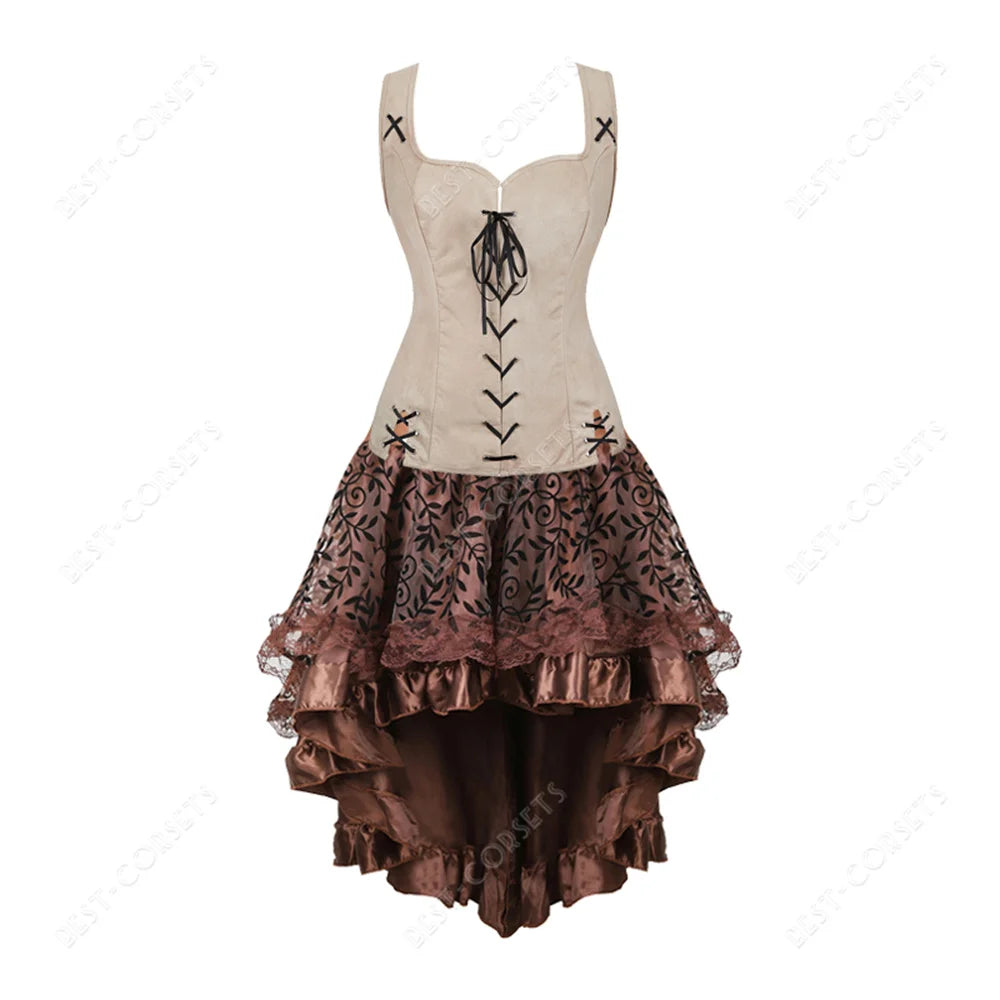 Brown Steampunk Dress Leather Corset White