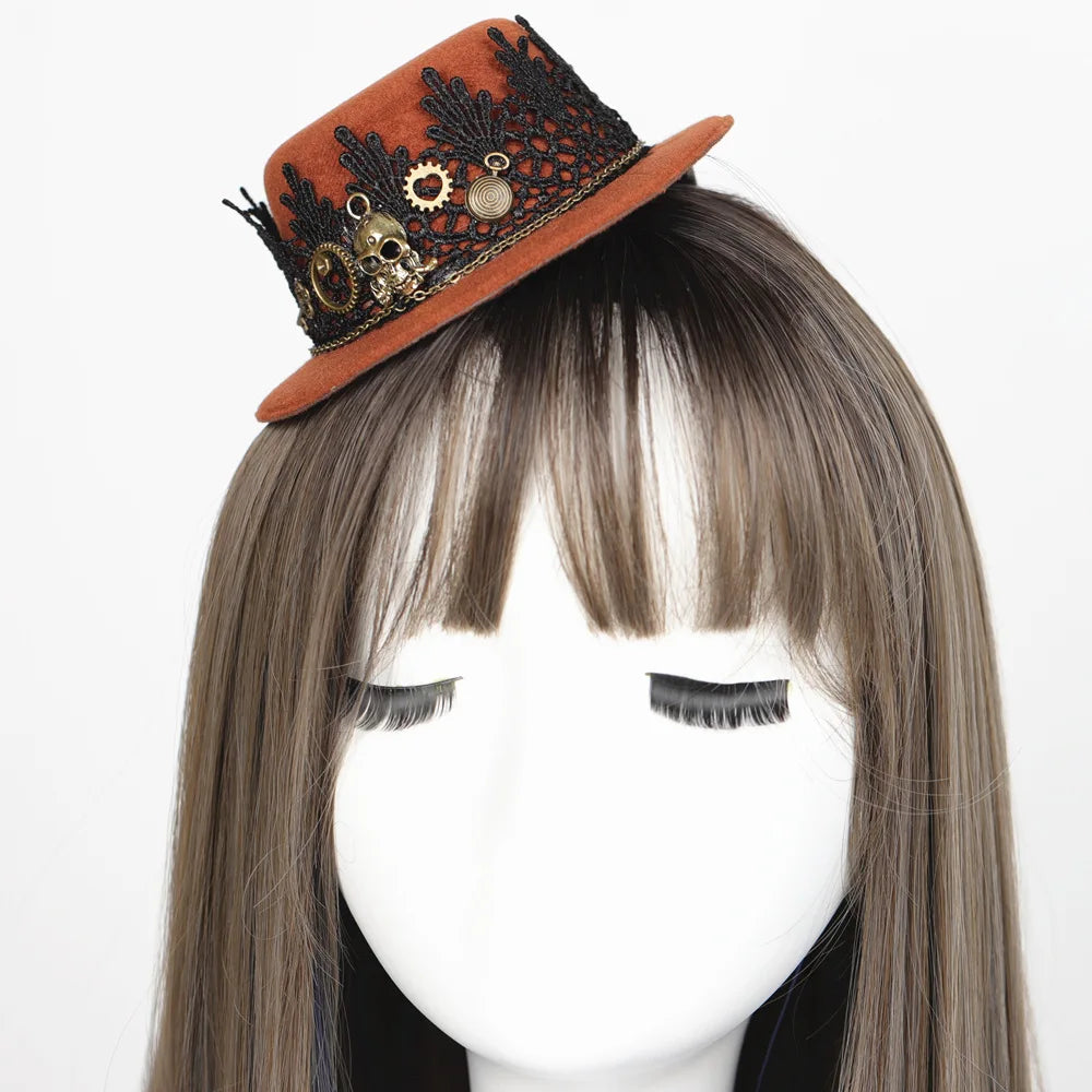 Brown Steampunk Lace Hat With a Skull fashion