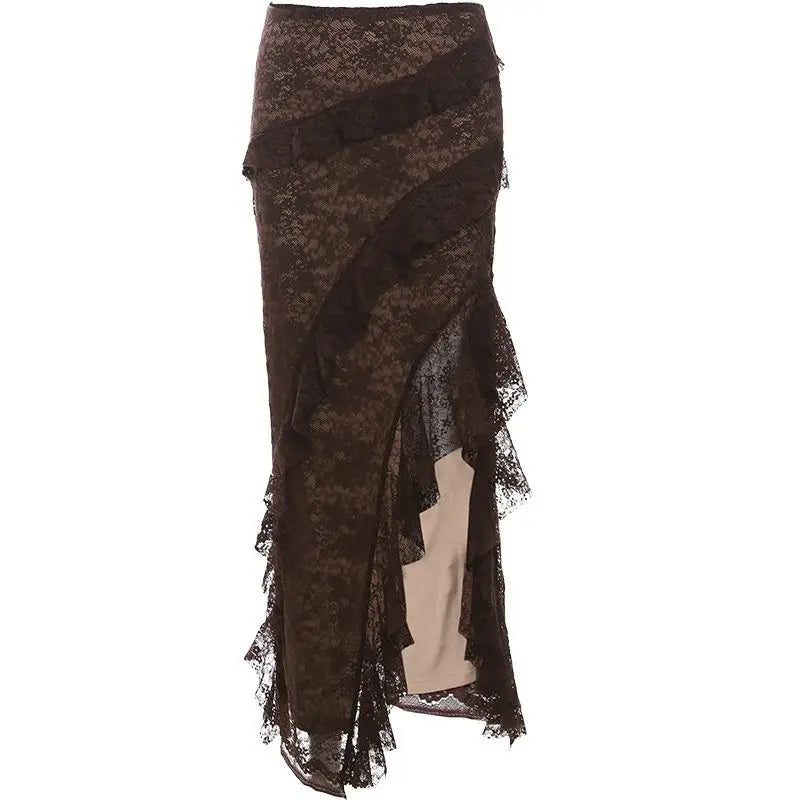 Brown Steampunk Skirt With Asymmetrical Ruffles unique