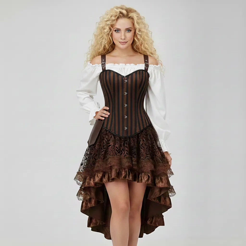 Brown Striped Steampunk Dress