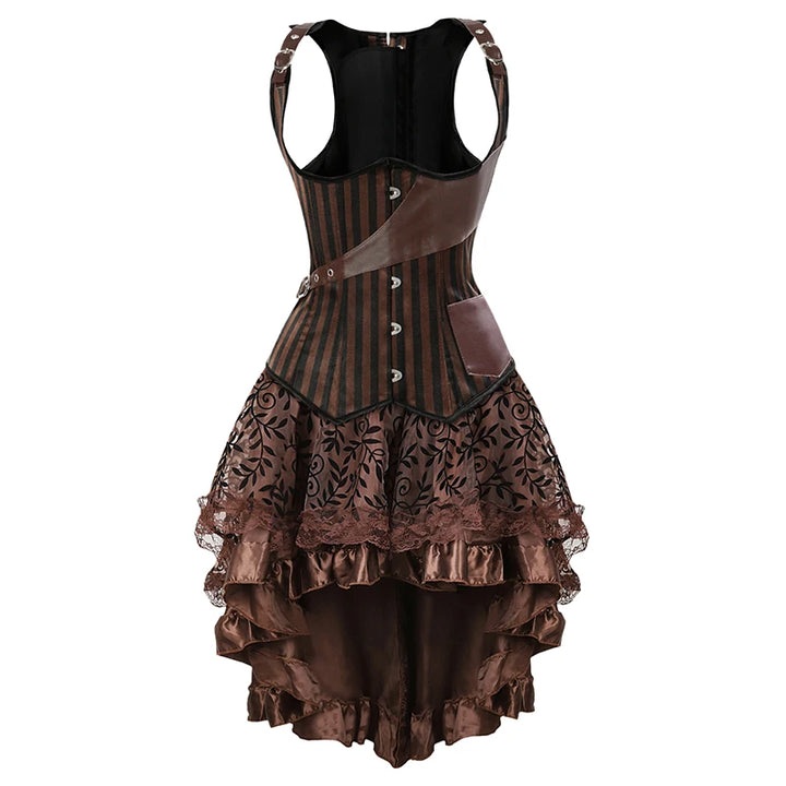 Brown Striped Steampunk Dress Chic