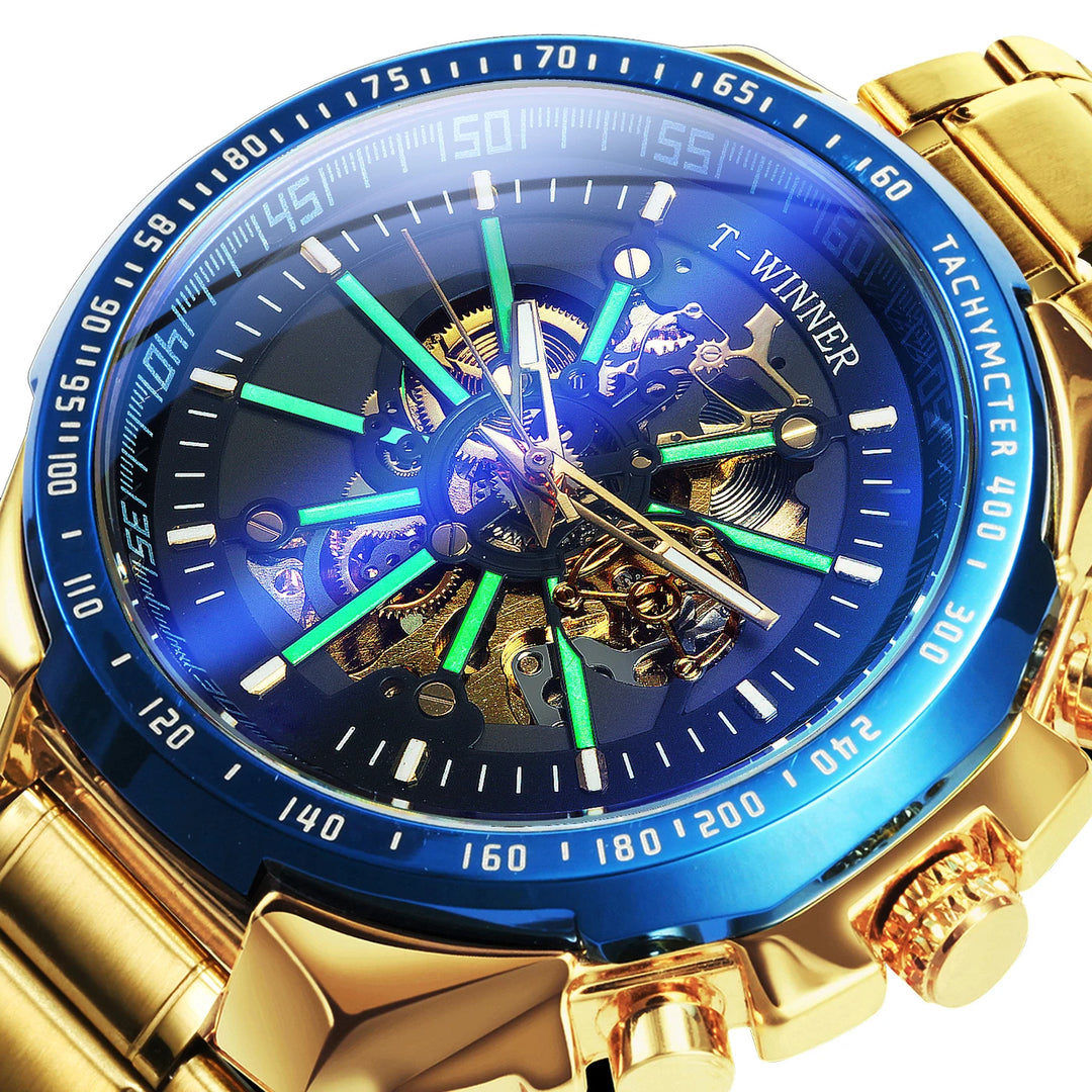 Casual-chic Steampunk Wristwatch Golden Blue Black