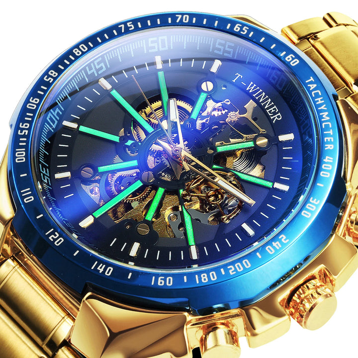 Casual-chic Steampunk Wristwatch Golden Blue Black