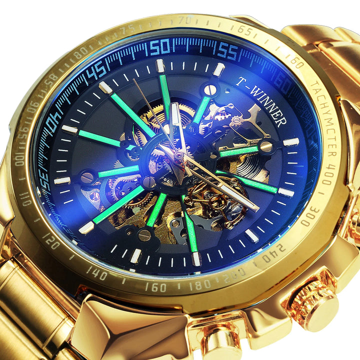 Casual-chic Steampunk Wristwatch Golden Golden Blue