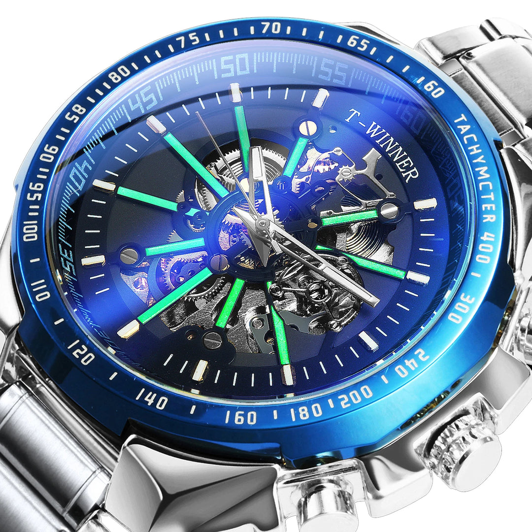 Casual-chic Steampunk Wristwatch Silver Blue Black