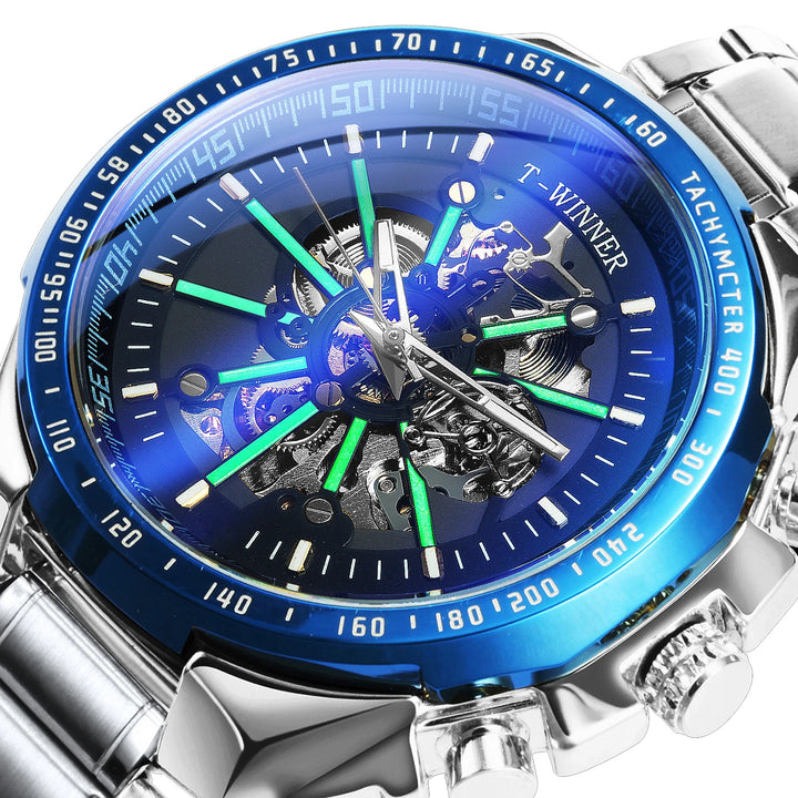 Casual-chic Steampunk Wristwatch Silver Blue Black