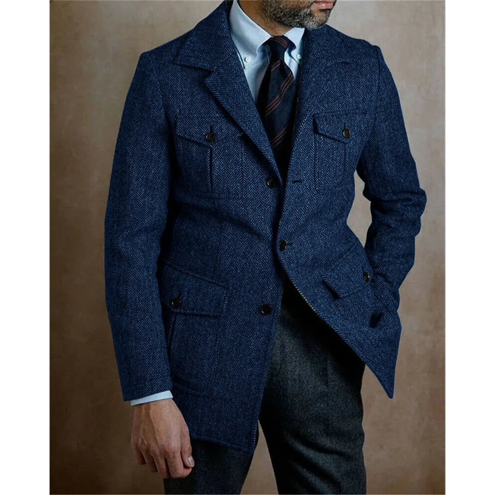 Casual Chic Steampunk Blazer Jacket Navy Blue