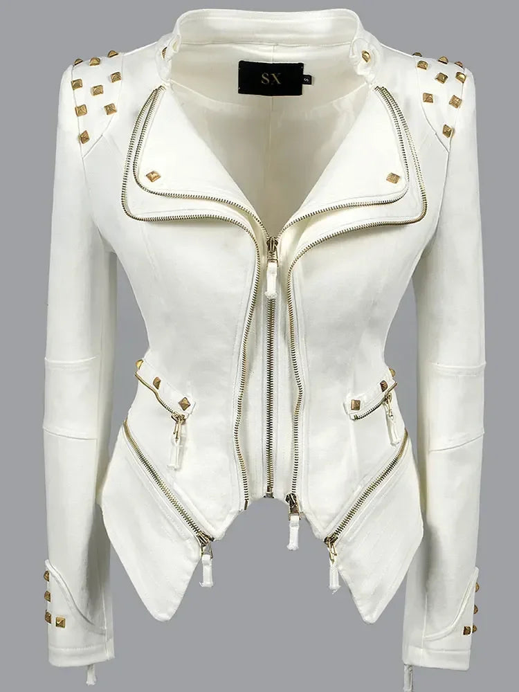 Casual Steampunk Jacket With Rivets edgy