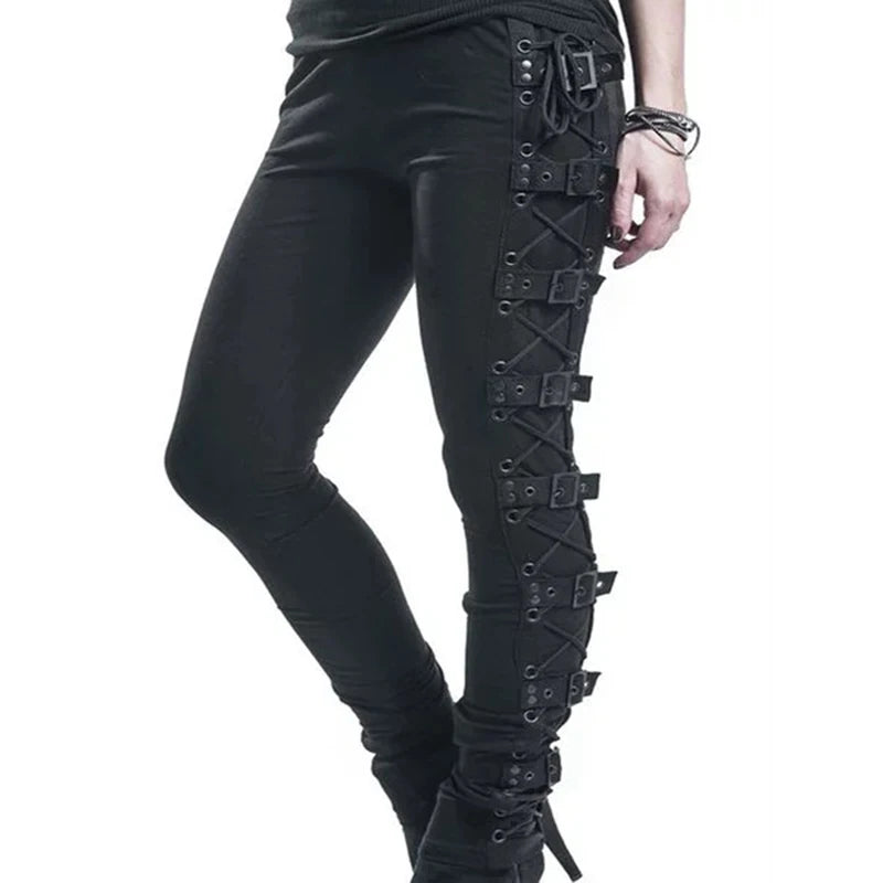Casual Steampunk Lace-Up Pants Black