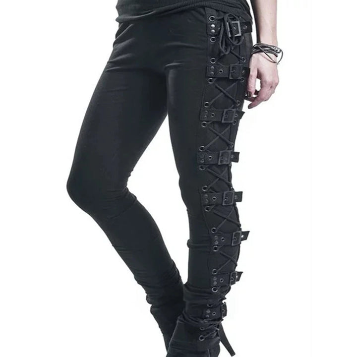 Casual Steampunk Lace-Up Pants Black
