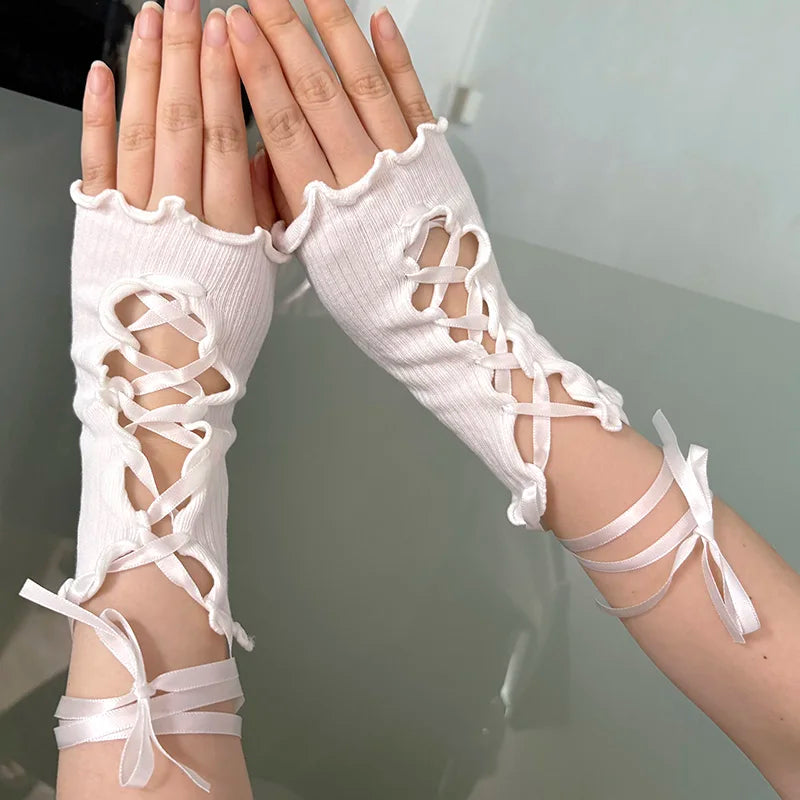 Casual Steampunk Lace-Up Short Gloves