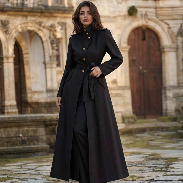 Chic Black Maxi Steampunk Coat
