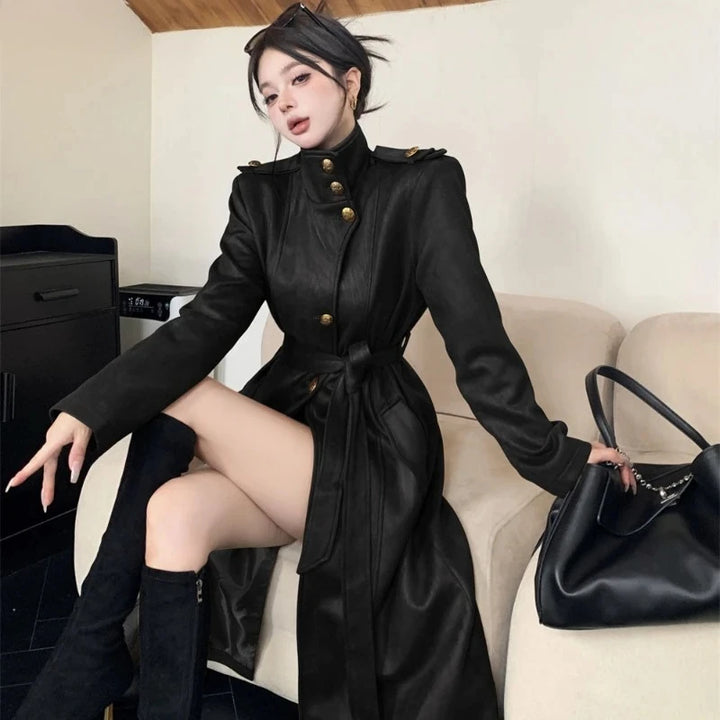 Chic Black Maxi Steampunk Coat elegant