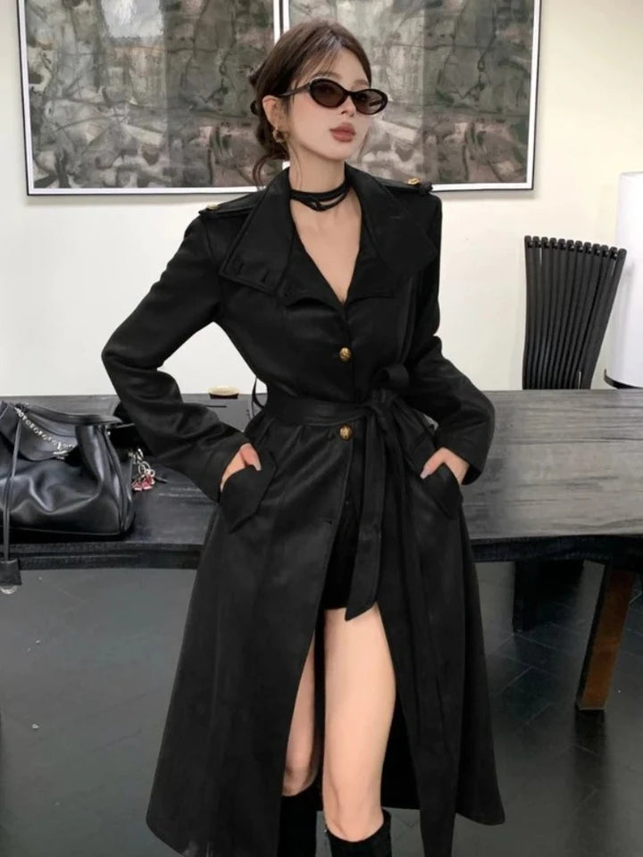 Chic Black Maxi Steampunk Coat fashion