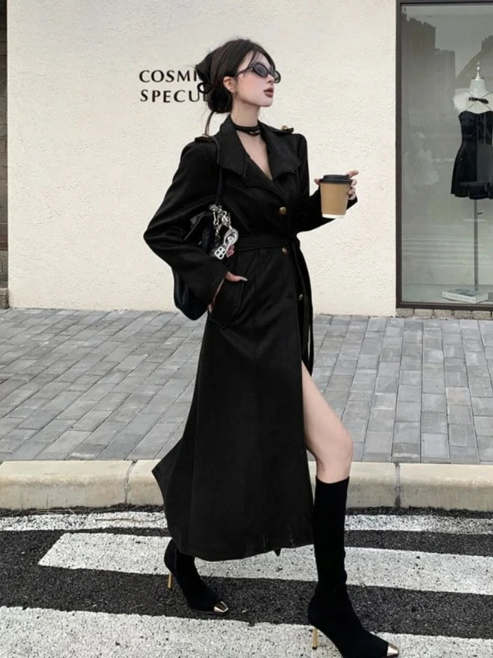 Chic Black Maxi Steampunk Coat tendance