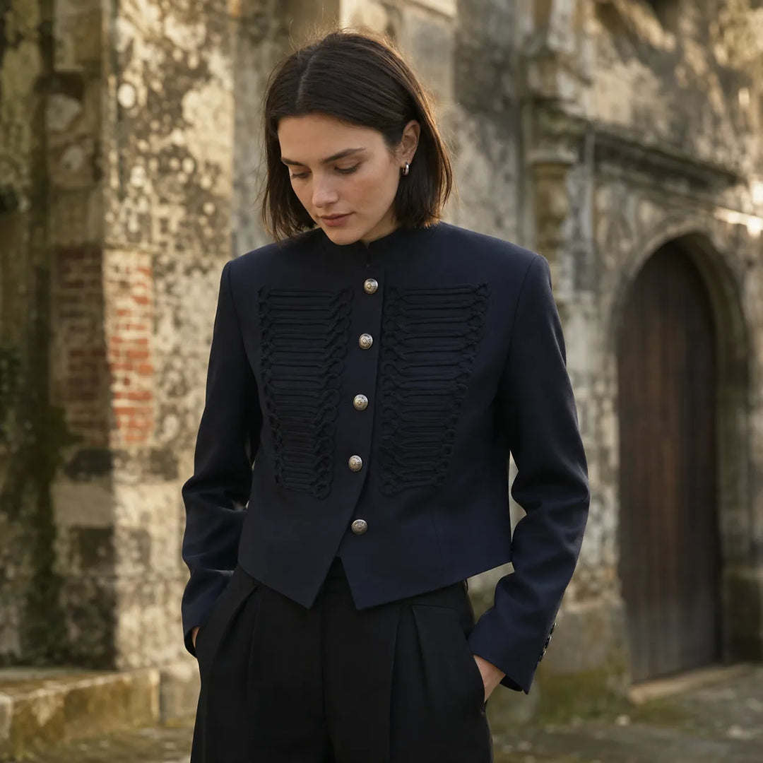 Chic Black Steampunk Jacket Buttoned