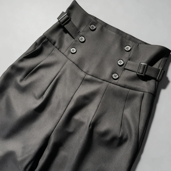 Chic Vintage Steampunk High-Waisted Pants Black