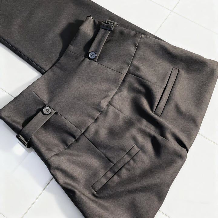 Chic Vintage Steampunk High-Waisted Pants Chic Black