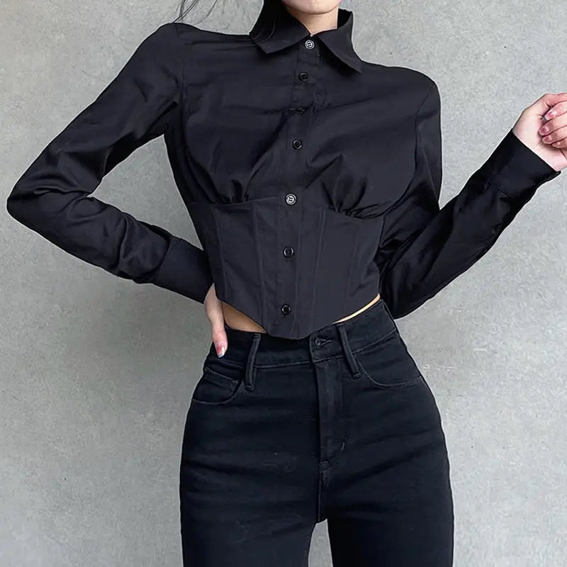 Classic Black Gothic Steampunk Shirt Black Stylish