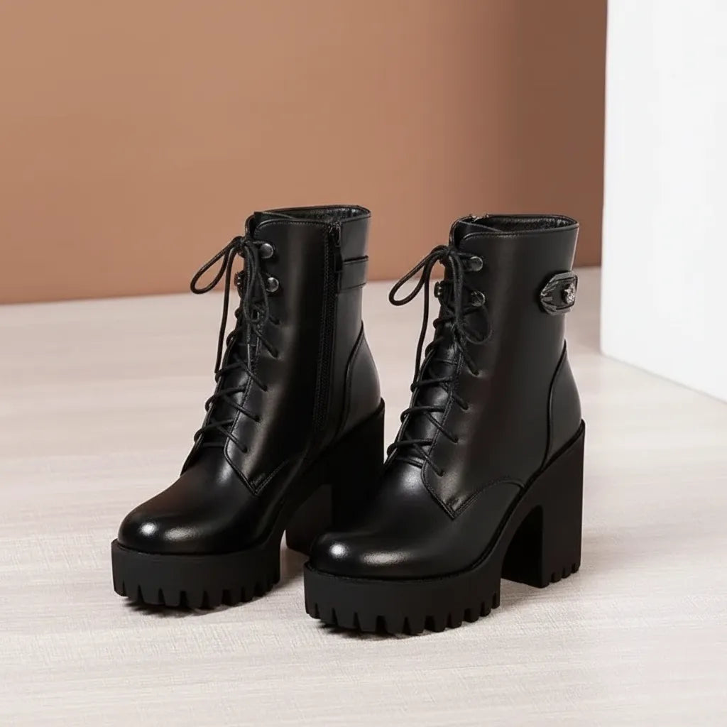 Classic Black Steampunk Ankle Boots