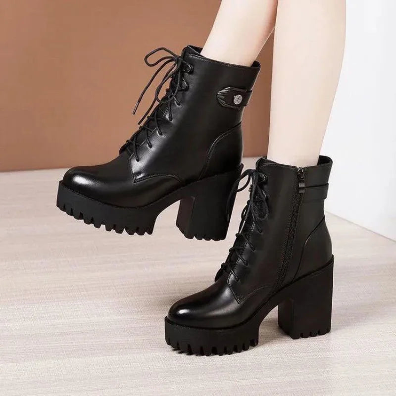 Classic Black Steampunk Ankle Boots Black