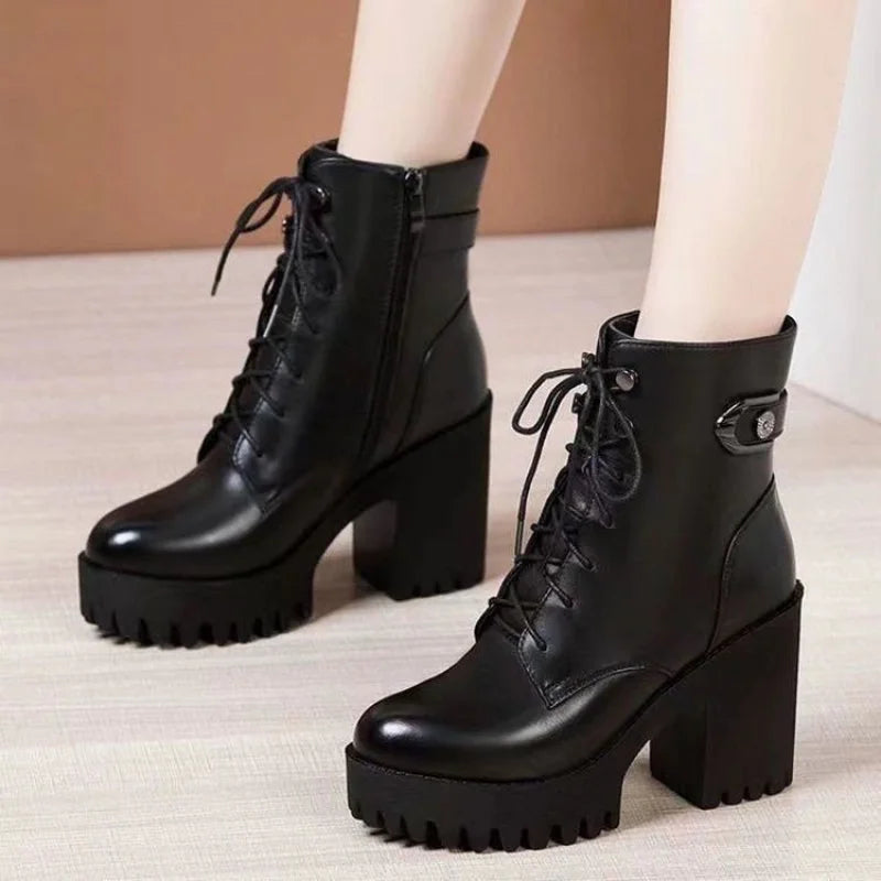 Classic Black Steampunk Ankle Boots Design