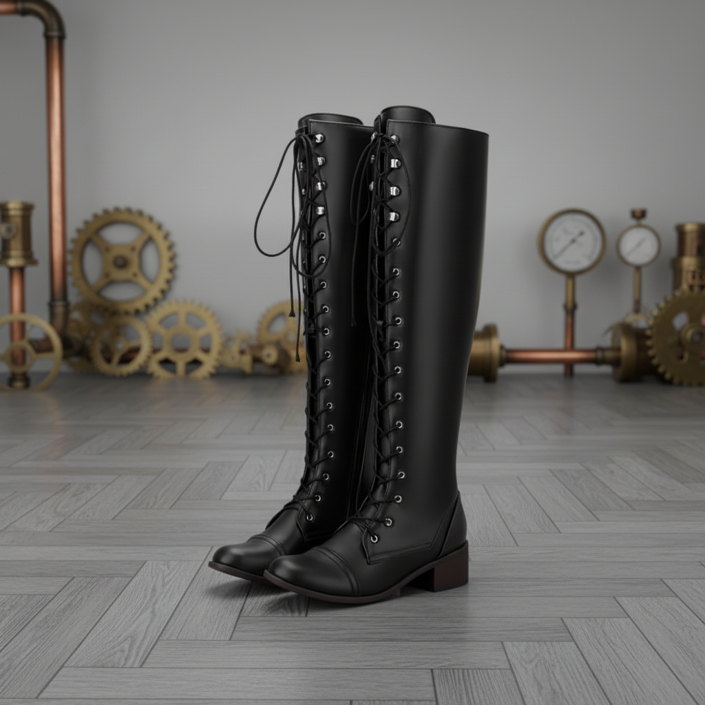 Classic steampunk flat boots antique finish