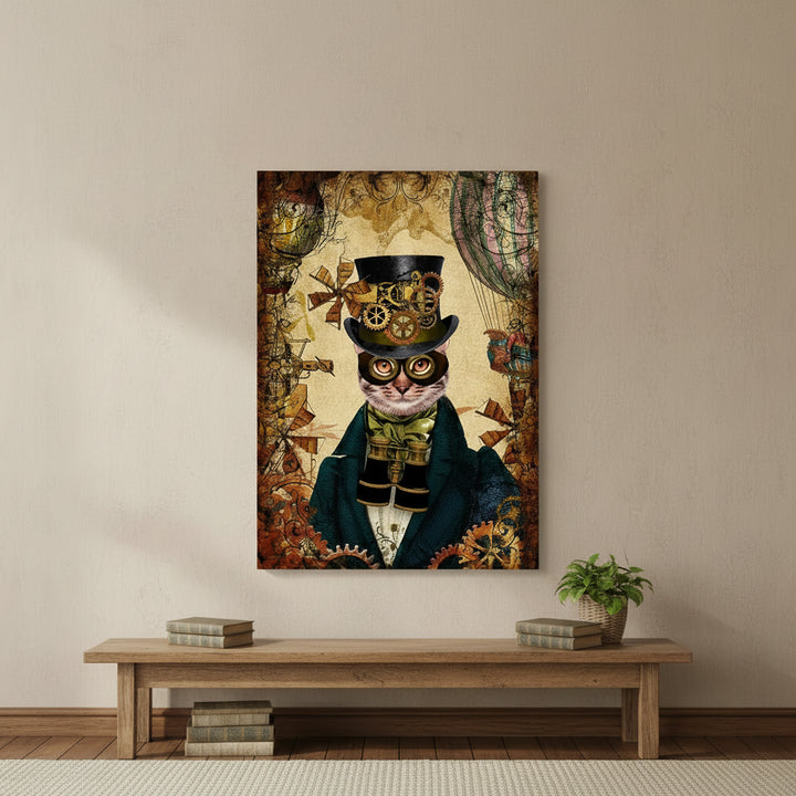 Colorful Steampunk Cat Wall Art