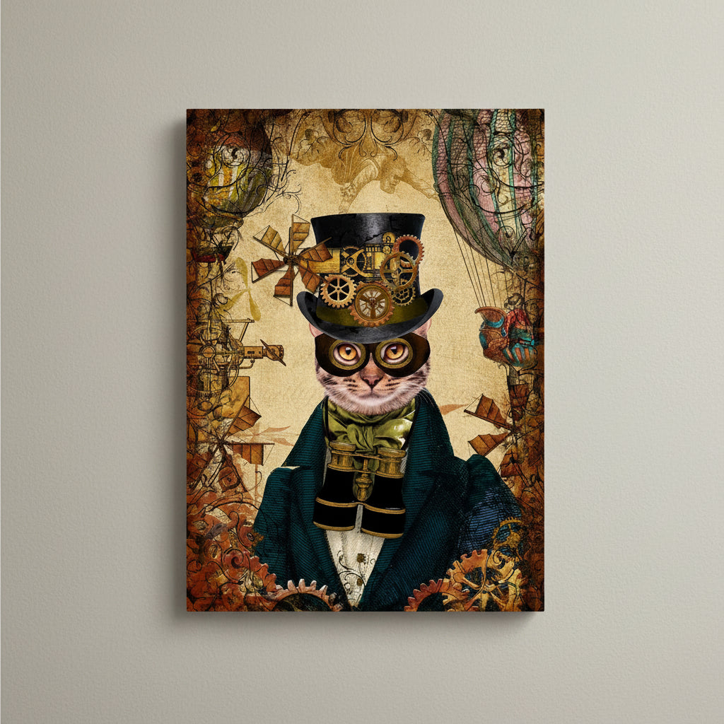 Colorful Steampunk Cat Wall Art fashion