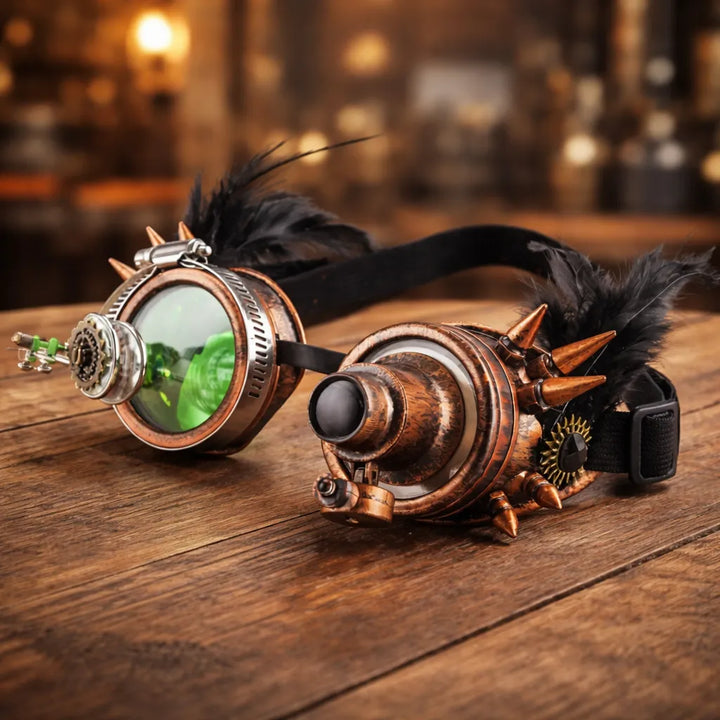 Copper-colored Steampunk Goggles with Feathers