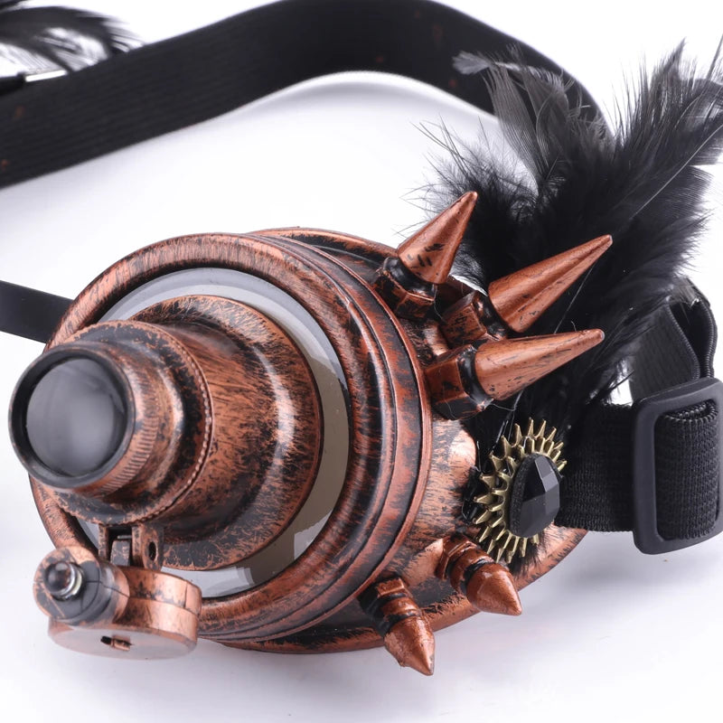 Copper-colored Steampunk Goggles with Feathers Stylish