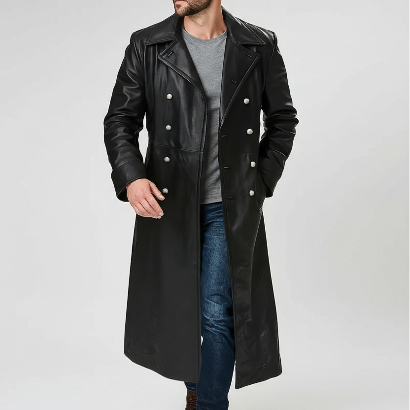 Double-Breasted Faux Leather Steampunk Coat Style