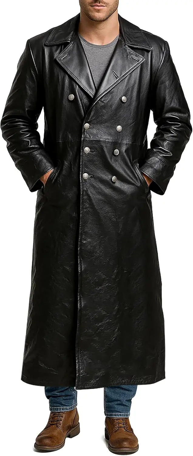 Double-Breasted Faux Leather Steampunk Coat elegant