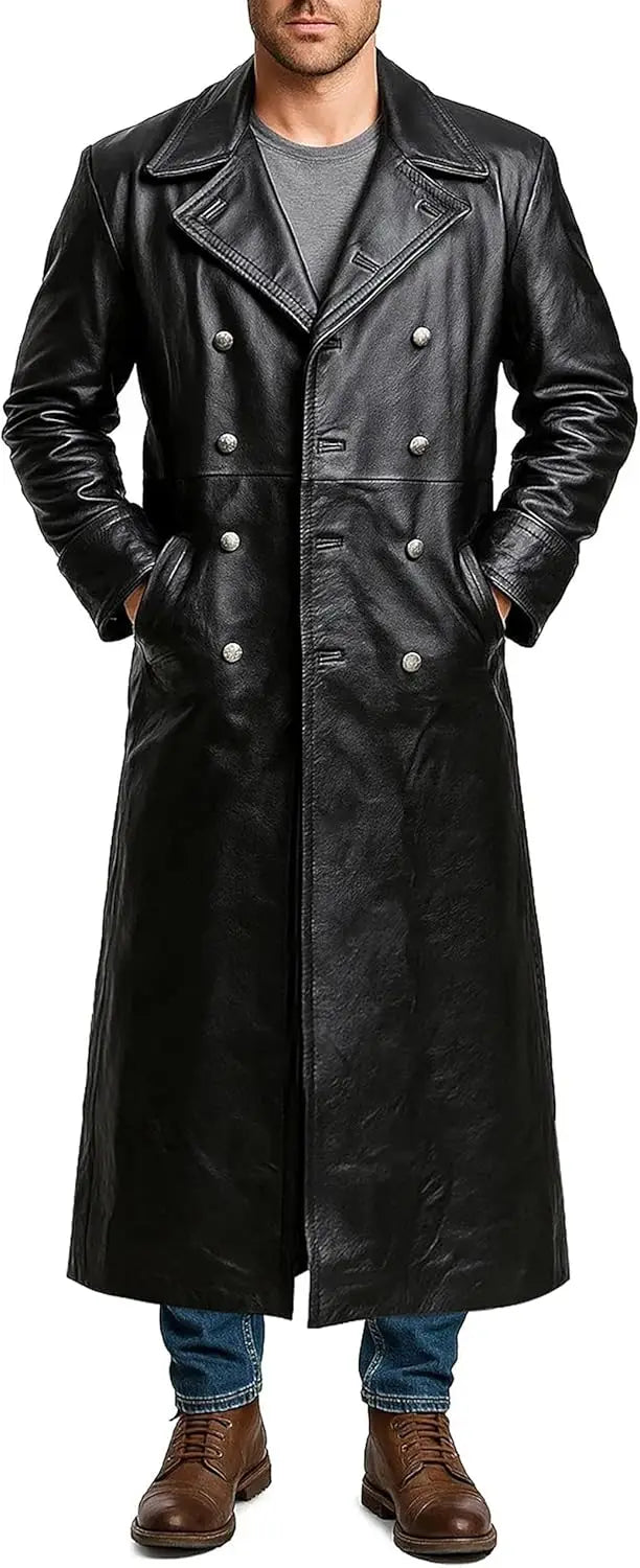 Double-Breasted Faux Leather Steampunk Coat stylish