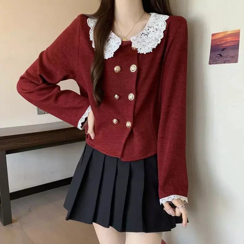 Double-Breasted Lace Collar Steampunk Shirt