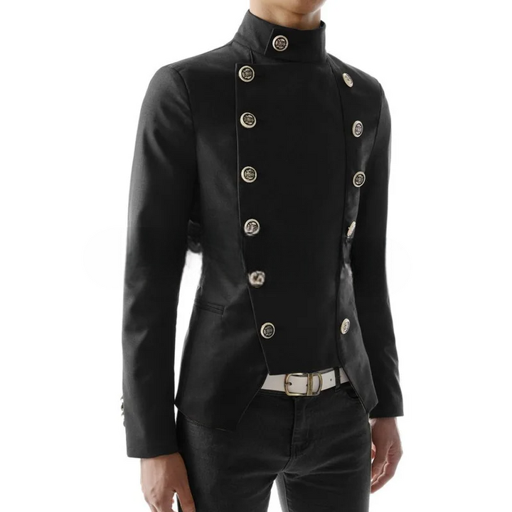 Double-Breasted Medieval Steampunk Jacket Black